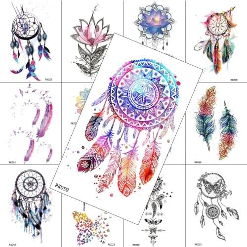 Watercolor Dreamcatcher Temporary Tattoos Minimalist Sticker Fake Body Art Painting Arm Tatoos Waterproof Tattoo For Women