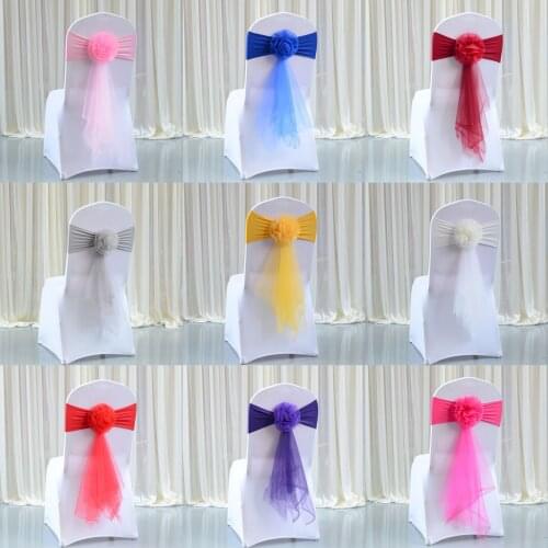 1pcs Organza Flower Knots Stretch Lycra Wedding Chair Sash Bow For Chairs Cover Sashes Banquet Wedding Party Event Decoration