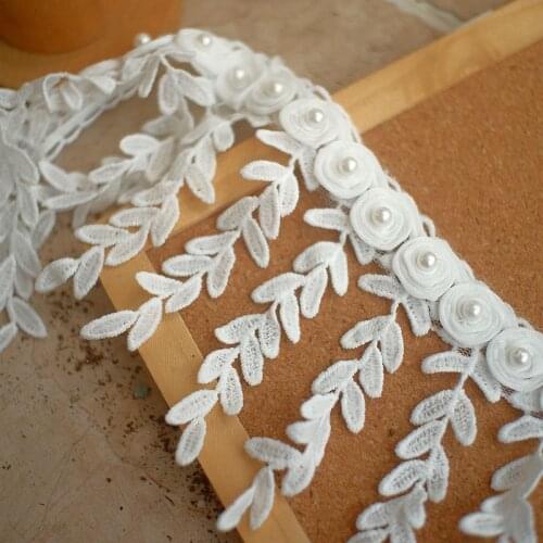 10cm Width Water Soluble Beaded Flower Wedding Lace Fringe Leaf Trims Venice Lace Ribbon DIY Craft Sewing Accessories Dentelle