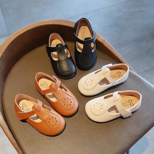 Kids Girls Leather Shoes Spring Student Casual Cut-Outs Pure Color Sandals for Baby Soft Pu Leather Beach Shoes SMG168