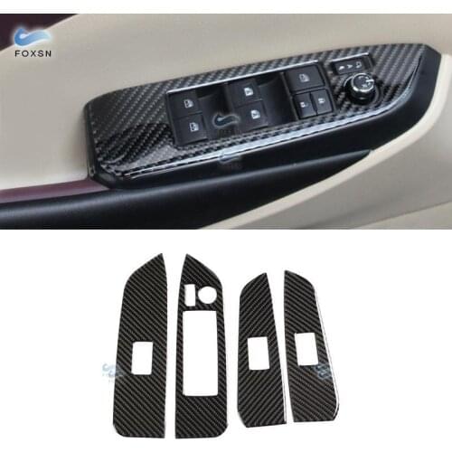 For Toyota Highlander 2015 2016 2017 2018 Car Carbon Fiber Door Window Lifter Control Switch Button Frame Cover Protective Trim
