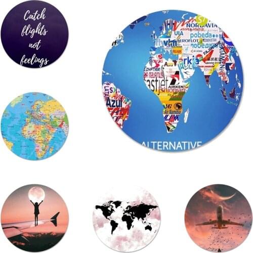 Travel in the world map Plane plans Icons Pins Badge Decoration Brooches Metal Badges For Clothes Backpack Decoration