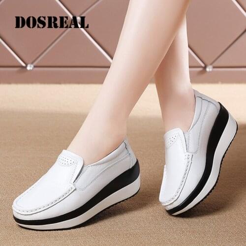 DOSREAL Wedges Heel Shoes For Women Slip On Platform Shoes Trendy Genuine Leather Shoes Large Size 41 Ladies Walking Sneakers