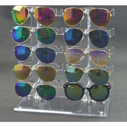 Two Row Sunglasses Rack 10 Pairs Glasses Holder Display Stand Transparent T84A