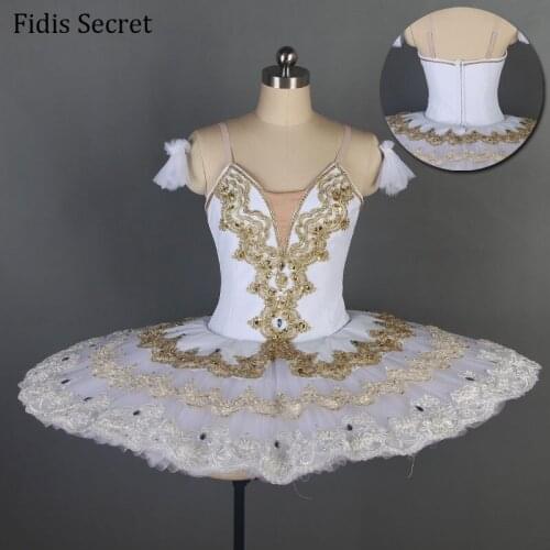 Elegant White Professional Pancake Ballet Tutu Dress,Girls Ballerina Sugar Plum Fairy Doll Classical Performance Stage Costumes