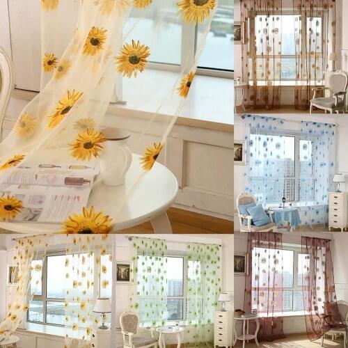 HOT SALE! 1Pc Sunflower Sheer Tulle Window Curtain Valance Door Room Divider Drape Decoration 100*200/270cm Sunflower Curtain