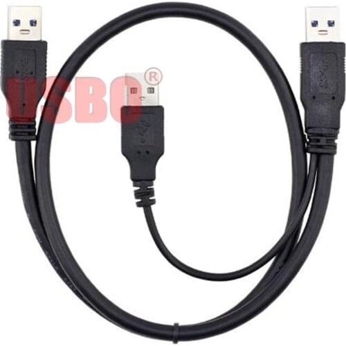High quality black 0.6M USB 3.0 male to USB 3.0 male mobile hard disk cable with power supply dual USB cable