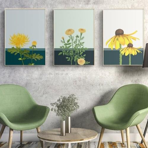 Sunflower Wall Art Canvas Painting Flowers Nordic Posters and Prints Watercolor Chrysanthemum Wall Picture for Living Room Decor