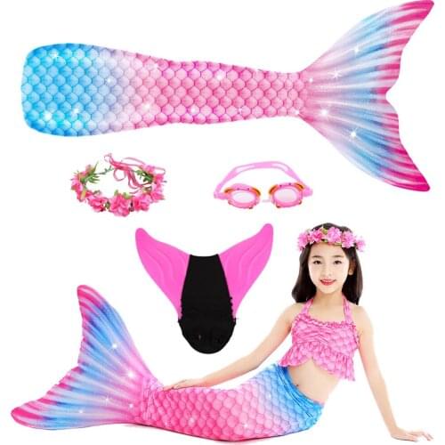 Girl Mermaid Tail Cosplay Costumes Children Swimming Suit Bikini Swimsuit with monofin Halloween Costume Summer Beach Swimwear