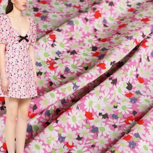 Red Raspberry 18momme Elastic Crepe Silk Flowers Printed Fabrics Garment Materials Women Dress DIY Sewing Cloth Freeshipping