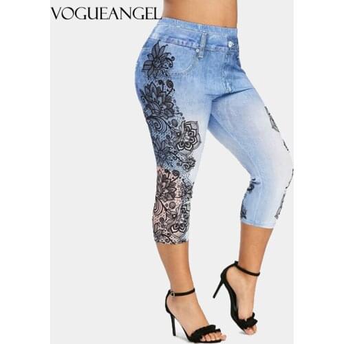 5XL Women Lace Leggings Plus Size Capri Panel Printed Leggings Push Up 3d Elastic High Waist Skinny Fitness Trouser Large Size