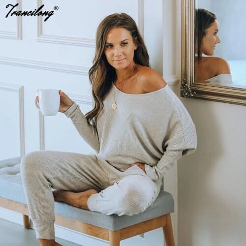 Home Lounge Wear Sets Women O Neck Solid Full Sleeve 2 Piece Pants Suits Casual Sports Pajamas Ropa Mujer 2021 Dropshipping