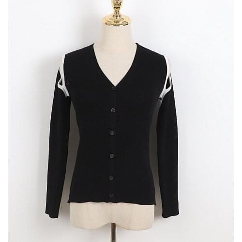 Sweet Sexy Fashion V-Neck Off-The-Shoulder Top Cardigan French Fashion Long-Sleeved Sweater Knit Cardigan Fashion Women Clothing
