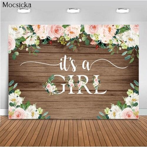 Mocsicka Girl Birthday Background Flowers Wood Plank Background Decoration Style Baby Shower Photo Background Photography Studio