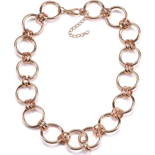 Fashion Gold Color Alloy Big Circle Chains Choker Necklace Women Vintage Statement Necklaces Girl Femme Boho Indian Necklace