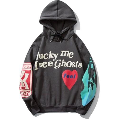 Winter KANYE WEST Fleece Hoodie Men Hip Hop Graffiti Letter Print Plus Velvet Sweatshirt Couple Hooded Hoodies M-3XL