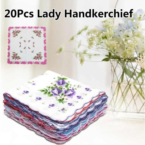 20Pcs/lot Vintage Style Floral Flowers Handkerchief Lady Women Kids Cotton Hanky Cotton Square Handkerchief Hand Towels Decor