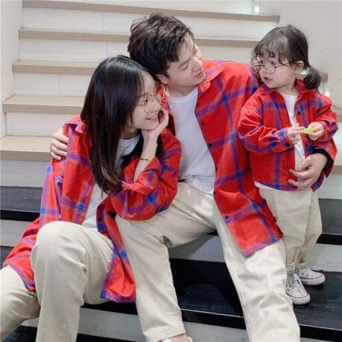 2021 New Autumn Spring Family Matching Outfits Mother And Daughter And Father Clothes Fashion Parent-child Plaid Shirts Casual