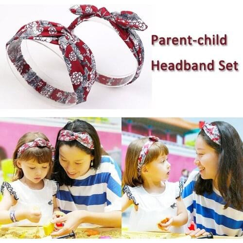 Parent-Child Headband Set Cross Knot Bunny Ears Hair Band Ribbon Elastic Headwrap Daily Holiday Beauty Hair Style Accessories