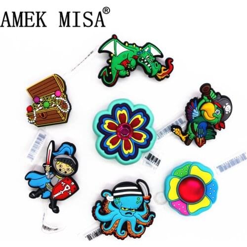 Original 1pcs Animals Shoe Charms Parrot Octopus Soldier Treasure PVC Shoe Decoration Accessories JIBZ fit Croc Charms Kids Gift