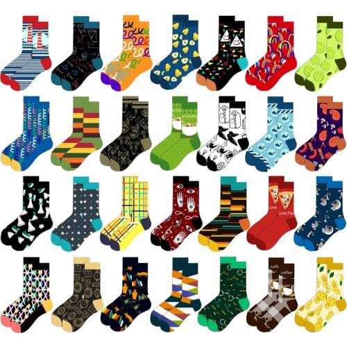 Peonfly Pair Peonfly 1 Mens Happy Striped Plaid Fruit Animal Beer Socks Men Combed Cotton Calcetines Largos Hombre