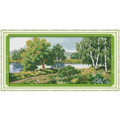 Landscape River green cross stitch handmade materials package sewing embroidery furniture cloth wall decoration paintings