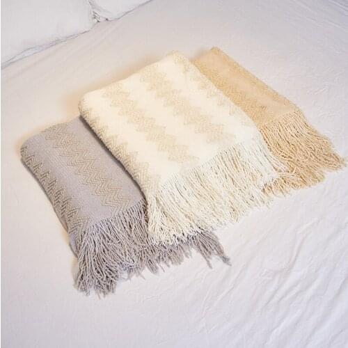 Drop shipping knitted blanket with Tassel Throw Sofa Blanket on the Bed Sofa Plaids Travel TV Multifunction Nap Blankets