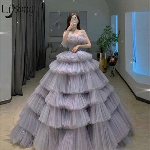 Extra Lush Tulle Ball Gown Prom Dresses 2021 Spring Layered Ruffles Puffy Tulle Formal Party Dress robes de soirée Evening Wear