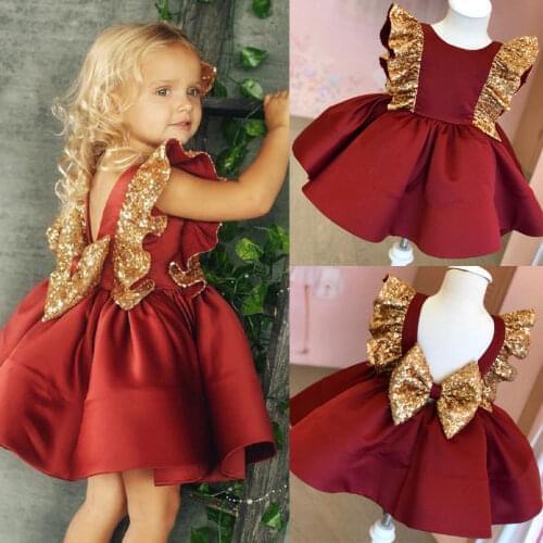 Christmas Toddler Kids Baby Girls Sequin Bowknot Dress Wedding Party Princess Dress