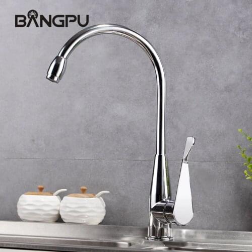 BANGPU 1 Hole Kitchen Faucet Deck Mounted Single Handle Kitchen Tap Kitchen Sink Tap Chrome Stream Sprayer Nozzle Solid Brass