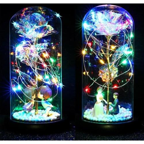 Rose in Glass Dome LED Forever Rose Lamp for Christmas Mothers Day Romantic Gift