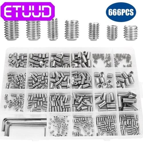 YCDC 666Pcs/box Grub Screw M2 M3 M4 M5 M6 M8 stainless alloy Hex Hexagon Socket Allen Cup Point DIY Set Door handles Bolt