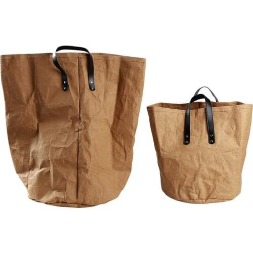 Vintage Large Kraft Paper Bag Picnic Storage Basket Multifunction Home Storage Organization Bin Durable Kids Toy Storage Box