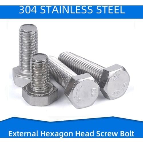 304 Stainless Steel External Hexagon Screw Bolt Outer Hex Screws with Full Thread Fasteners M10 M12