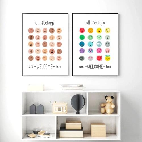 All Feelings Are Welcome Here Funny Colorful Art Posters and Prints Mental Health Wall Pictures Canvas Painting Kids Room Decor