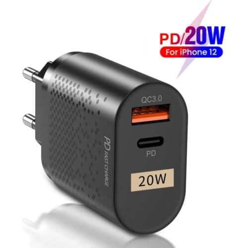 PD20W Fast Charging Mobile Phone Charger Quick Charge QC 3.0 Adapter Wall USB Charger For IPhone 12 Samsung Xiaomi EU/US/UK Plug