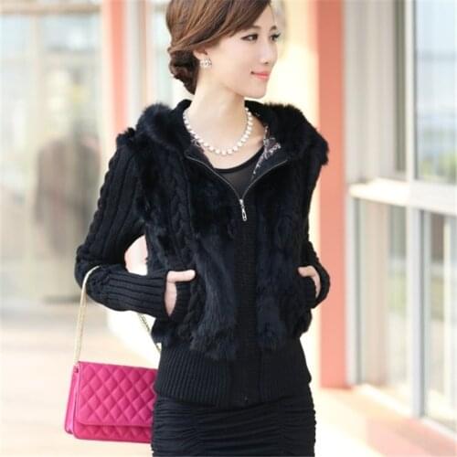 Autumn Winter Faux Rabbit Fur Jacket Women Hooded knitted Short Coat Fashion Long Sleeve Sweater Plus Size Female Clothing A524