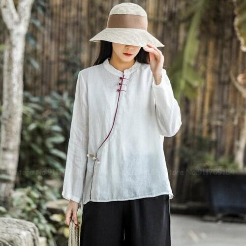 Women Elegant Retro Qipao Tops Chinese Traditional Cotton Linen Loose Zen Tea Cardigan Lady Elegant Blouse Oriental Clothing