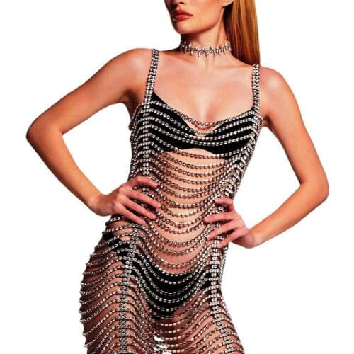 Exaggerated Personality Color Rhinestone Ladies Body Jewelry Sexy Multi-Layer Full Drill Crystal Jumpsuit Accessories Body Chain