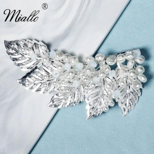 Miallo Handmade Leaf Pearl Hair Clips for Women Bridal Wedding Hair Accessories Party Silver Color Bride Headpiece Jewelry Gift