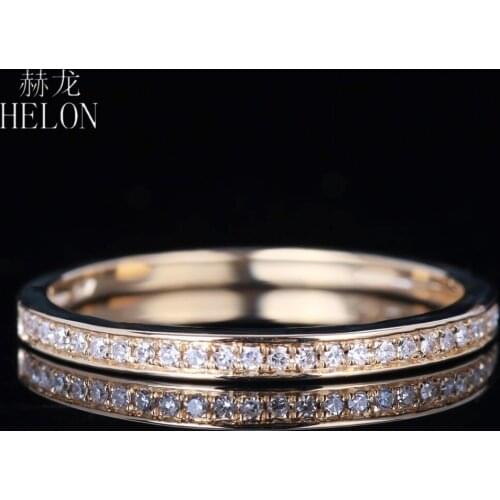 HELON Solid 14K Yellow Gold 0.10CT Genuine Natural Diamonds Engagement Wedding Ring Women Anniversary Fine Jewelry Diamond Ring