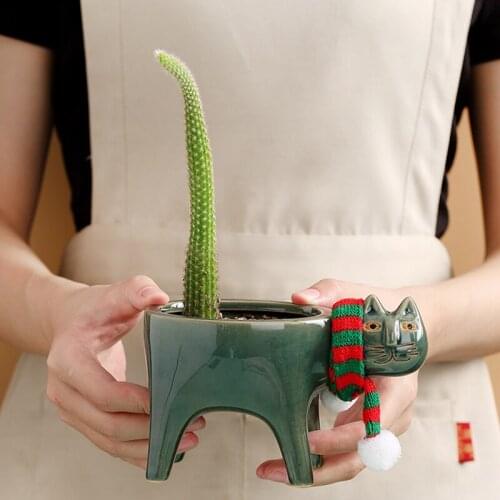 1pc Cartoon Cat Ceramic Flower Pot Cactus Vaso Suculenta Planter Vertical Garden Bonsai Pots Creativity Home Decoration