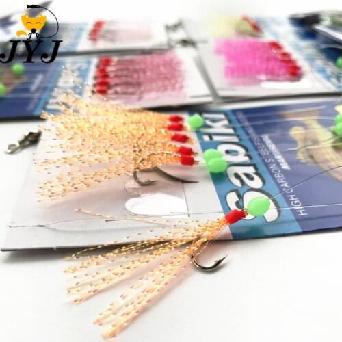 10 bags Sabiki Lure Rigs for Fishing String Hook Souple Skirt Luminous Bead Artificial Bait Fish Supplies,small sea fishing rigs