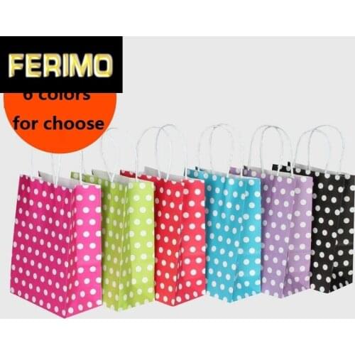 10pcs/lot Dot Colorful Paper Gift Bag With Handles 21*15*8cm Gift Packing Bags DIY Multifunction Shopping Bags Party Supplies