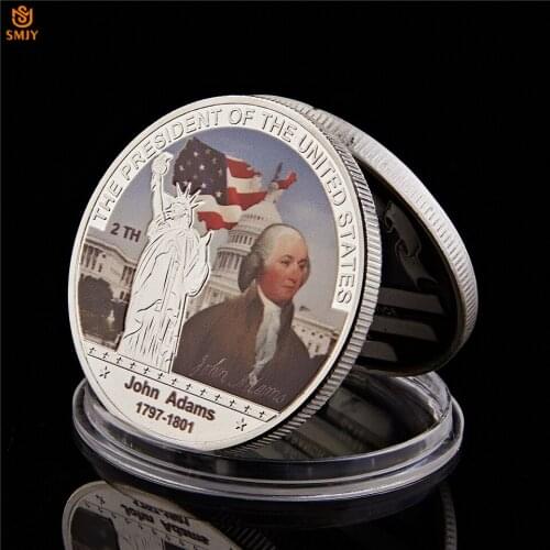 1797-1801 USA Second President John Adams Silver Plated Metal Famous people Commemorative Coin With Protection Capsule