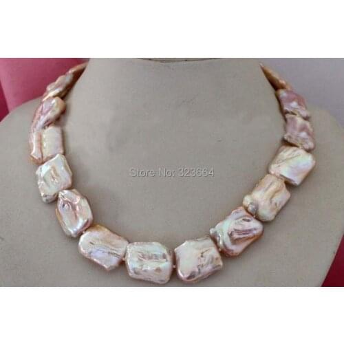 18" Genuine Natural 20x22mm Pink Reborn Keshi Pearl Necklace plated