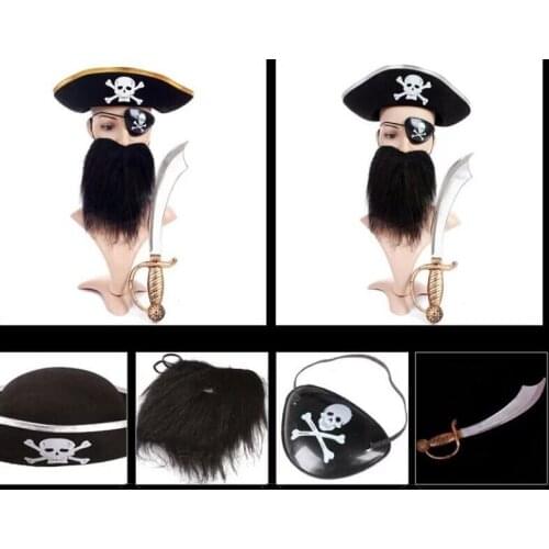 2019 Free shipping cheap 4 Pcs/set Halloween pirate set with pirate hat,eye patch , sword , Blackbeard cosplay