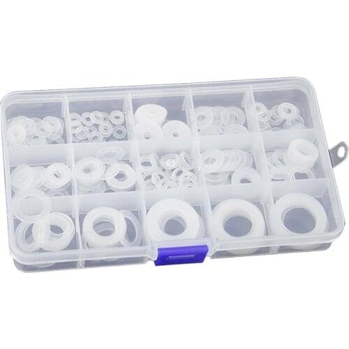 250Pcs Nylon Plastic Washer Flat Washer Gasket Seals ORing With Storage Box