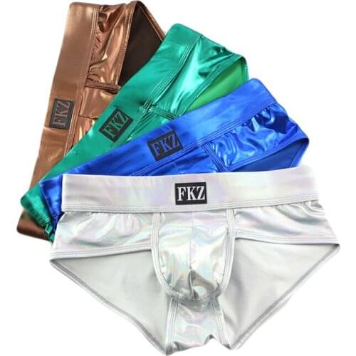 4PCS/Lot Men Briefs Bikini Sexy U Convex Gay Underwear PU Leather Men Underwear calzoncillos hombre Slip Penis Pouch Briefs