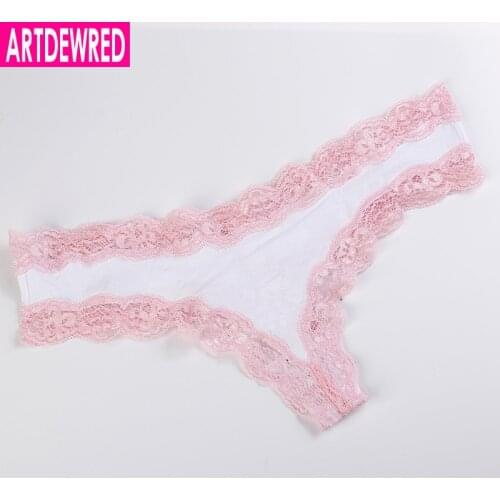 ARTDEWRED Big Lace Women Sexy Panties Low Waist Hollow Pink Panties Underwear Cotton G String Thongs Size XS S M L XL Tanga